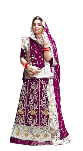 Image of Heavy Embroidery Work Semi Stitched Shimmer Silk Designer Rajputi Poshak For Women Rajasthani Lehenga Choli