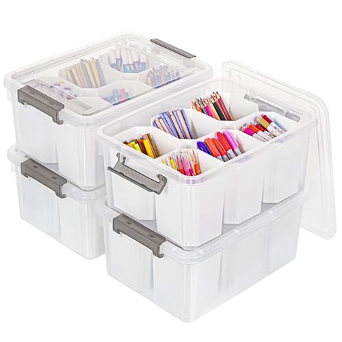 Image of Citylife 17QT 4-Pack Clear Storage Bins with Lid 6 inserts Stackable