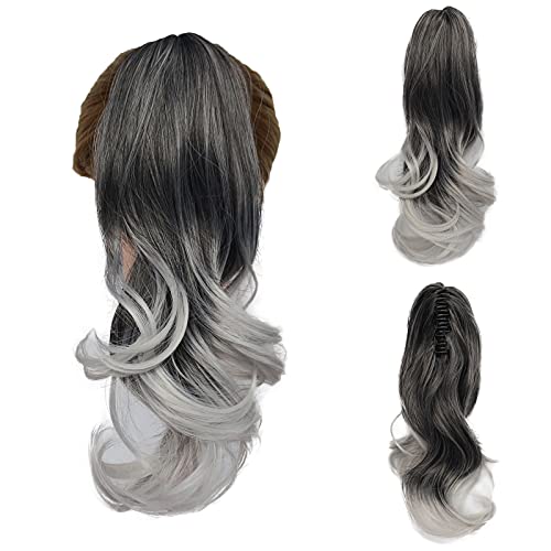 SSMLELE 14” Ponytail Extension Claw Clip in Curly Wavy Ponytail Hair Extensions Synthetic Hair Pieces for Women Pony Tail (1BT1001A)