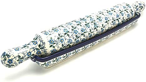 Polish Pottery Rolling Pin with Stand - Forget-Me-Knot