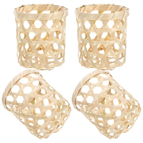 TOKIDNY 4 pezzi Portacandele Intrecciati in Bambù da Supporto Decorativo Resistente e Leggero per Tazze Tealight Copri Bicchiere Naturale per Decorazioni Casa e Party