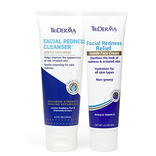 TriDerma Facial Redness Relief Bundle, Gentle Face Cleanser Plus Moisturizing Face Cream, Soothing...
