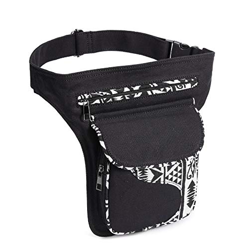 Sac de jambe moto patchwork avec courroie réglable et grande poche
