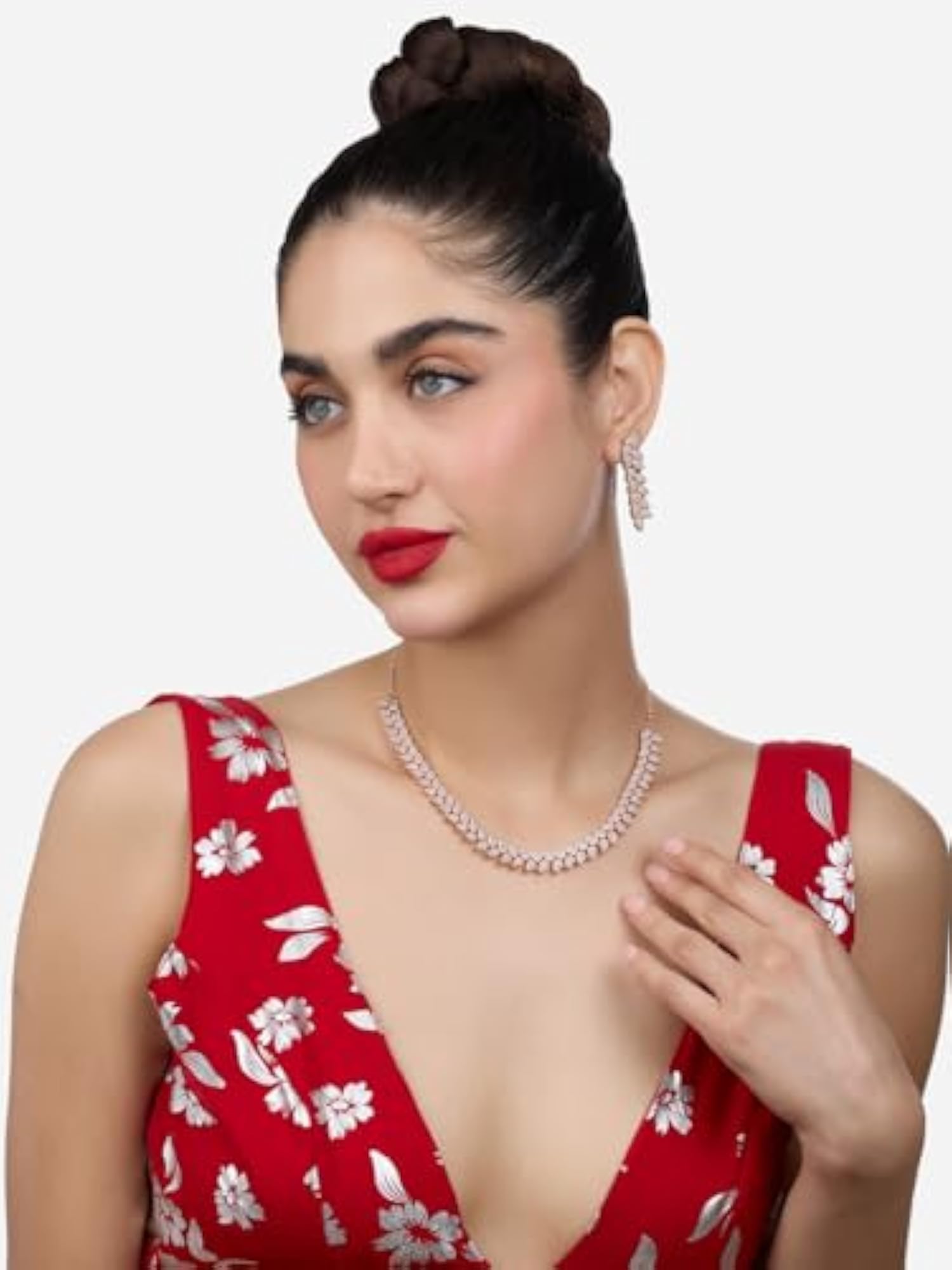 Women's Rose Gold Tone Contemporary Cubic Zirconia Necklace & Earring Set