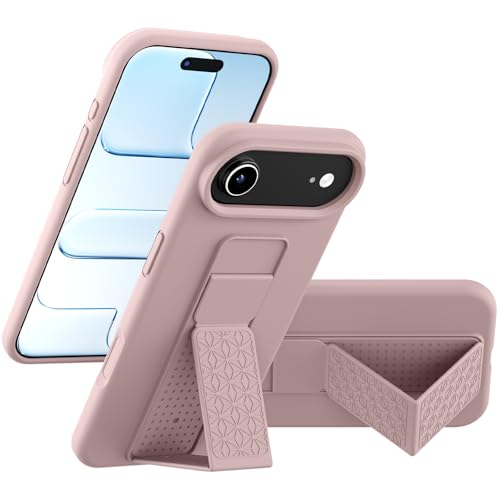 Coque iPhone 17 Air rose silicone avec support orientable et dragonne métal