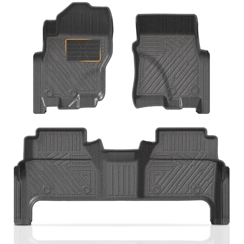 KUST Floor Mats for 2022-2026 Nissan Frontier Crew Cab Accessories (with 2nd Row Under-Seat Storage) All Weather Car Mats 2 Rows TPE Rubber Raised Edge Extended Lip Extra Heel Pad Plate