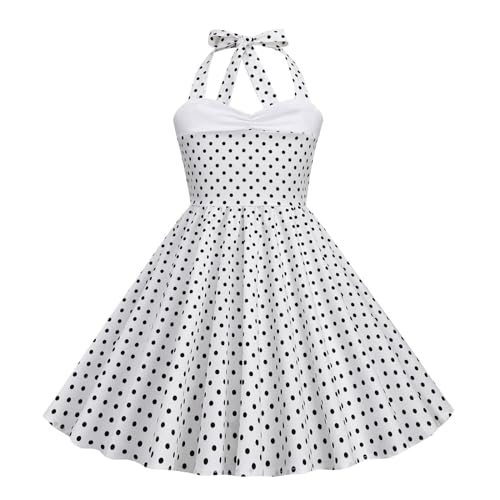 Girls Vintage Polka Dot Ha𝗹ter Dress Patchwork Sleeveless Formal Party Pageant Evening Dresses for Tween Girl