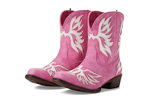 Image of ROPER Womens Amelia Tooled Inlay Snip Toe Casual Boots Ankle Low Heel 1-2 inch - Brown