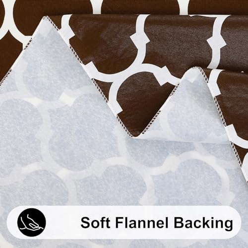 Image of Smiry Round Table Cloth, Flannel Backed Vinyl Tablecloth, 60 inch Round | Waterproof Plastic Tablecloths, Wipeable Table Cover for Dining, Indoor and Outdoor (Coffee)