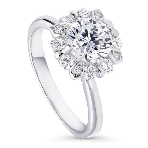 BERRICLE Sterling Silver Halo Wedding Engagement Rings Round Cut Cubic Zirconia CZ Ring for Women, Rhodium Plated Size 4-10