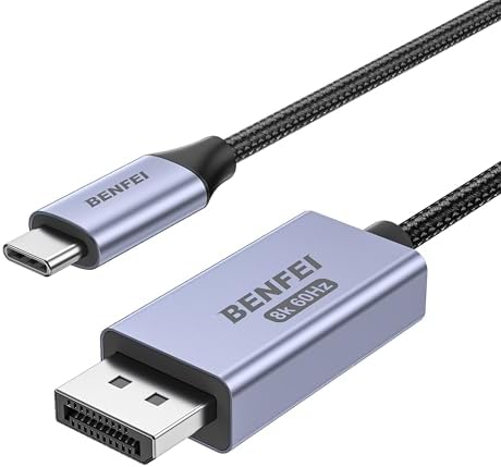 BENFEI Bidirectional USB C to DisplayPort 1.4 Cable 6FT, Support 8K@60Hz 4K@240Hz (Thunderbolt 4 to DisplayPort Cable) Grey - Not for Portable USB-C Monitor
