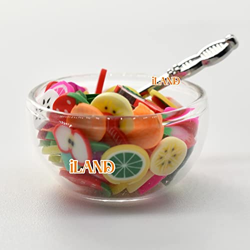 Iland Miniature Dollhouse Accessories For Dollhouse Furniture, Glass Utensils W/Mini Food Set Incl Bowls Plates Dessert Dish Jar Cup (6 Glass Pcs W/Miniature Food) #TOP5