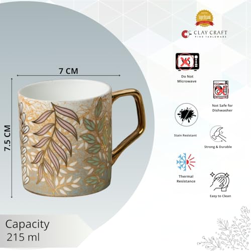 Image of Clay Craft Fine Ceramic Director Coffee Mug Set of 6-215 Ml Each, Mugs for Coffee, Cups Set, Ideal for Gifting, Perfect for Home & Office, Elegant Ceramic Tea Cup Set (E642)