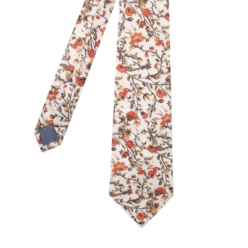 Image of Cotton Floral Ties for Men 2.76 inch Men's Skinny Tie Linen Flower Printed Neck Tie for Wedding Dating Party