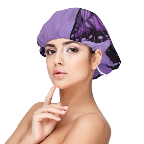 Double Layer Reversible Hair Wrap Satin Sleep Butterfly Purple Cap Bonnet for Braid Curly Hair Satin Bonnet
