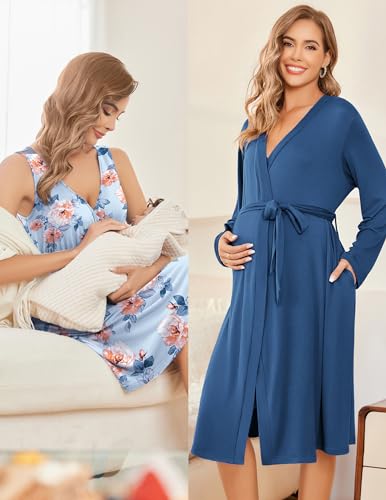 Image of Ekouaer Maternity Nursing Gown and Robe Set Labor Delivery Nursing Nightgowns for Breastfeeding Pregnancy Clothes