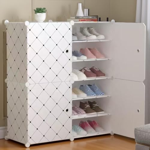 Image of Sunderlook Shoe Rack Plastic for Home- Slipper Stand, Professional Shoe Stand, Chappal Stand, Multipurpose Foldable Standing Comfort Runner Shoe Rack with Door (Off White, 12 Shelf 4 Door)