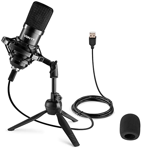 VONYX CM300B - Microphone Streaming avec Trépied - Noir, Micro Professionnel USB, Idéal pour Gaming, Streaming ou pour Réaliser du Contenu Youtube et Twitch