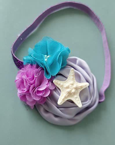 JustMyDress Starfish Bow Headband Hair Clips Pin Hair Bow Band Baby Girls Mermaid Headband JBC27 (-Purple Flower)3