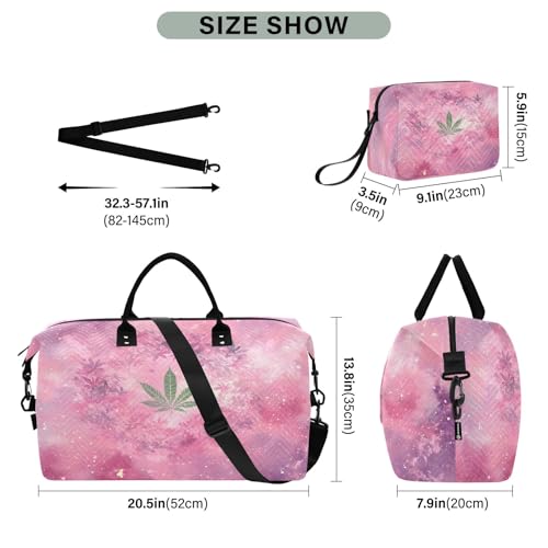 Weekender Bags Travel Duffel Gym Bag Cannabis Leaves Nebula Carry on Overnight Tote Bag with Toiletry Bag for Airplane Travel Trip Gym Yoga3