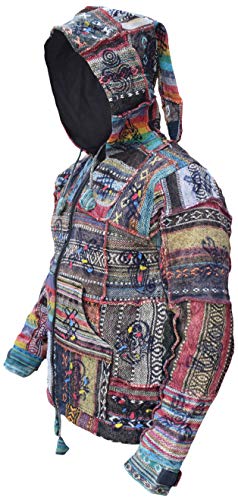 Little Kathmandu Gheri Cotton Fleece Lined Patchwork Elf Pixie Nepalese Festival Hood Jacket3