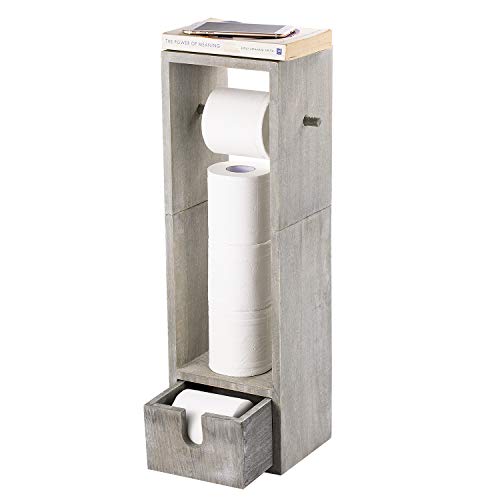 NEX Toilet Paper Holder, Bathroom Toilet Tissue Paper Roll Holder Stand and Dispenser with Storage, Rustic Gray-Green