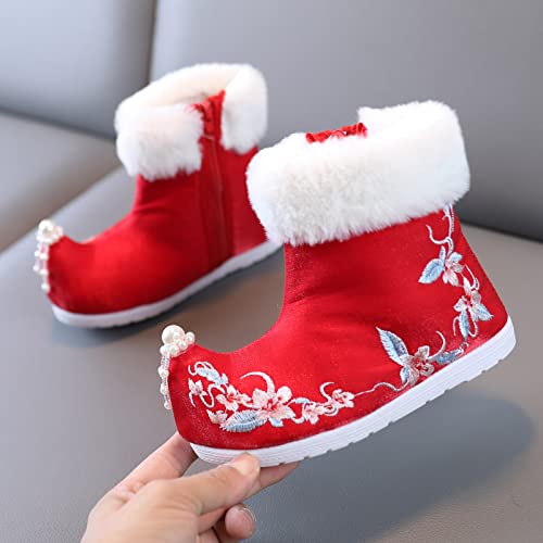 Toddler Gilrs Rubber Sole Warm Winter Snow Boots Embroidery Print Cloth Boots Toddler Shoes Girl 62