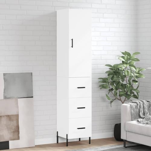Sephironlbb Aparador alto blanco 34,5 x 34 x 180 cm, armario moderno de madera con patas de metal, mucho espacio de almacenamiento para sala de estar, cocina y comedor, diseño elegante