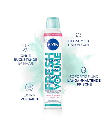 NIVEA Trockenshampoo Fresh Volume (200 ml), extra mildes Trockenshampoo Spray mit angenehmem Duft, Trockenhaarshampoo für extra Volumen & sofortige Frische