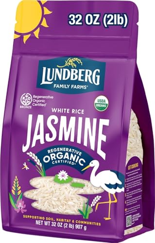 Image of Lundberg Jasmine Rice, Regenerative Organic Certified - Non-Sticky, Aromatic Long-Grain White Rice, Responsibly Grown in California, 32 Oz