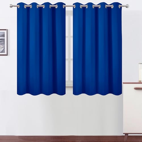 Image of LEMOMO Blackout Curtains 66 x 54 Inch Long Royal Blue Curtains Set of 2 Panels Room Darkening Curtains for Bedroom and Living Room