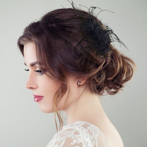 2 pinzas de cabello con plumas negras Vintage miniatura 3