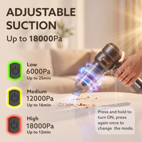 Image of AGARO Car Vacuum Cleaner HVC1991 - Cordless 2-in-1 Vacuum & Blower | 15,000Pa Powerful Suction, 100W BLDC Motor, 3-Speed Control, HEPA Filter, for Car, Home, Office, Sofa & Keyboard