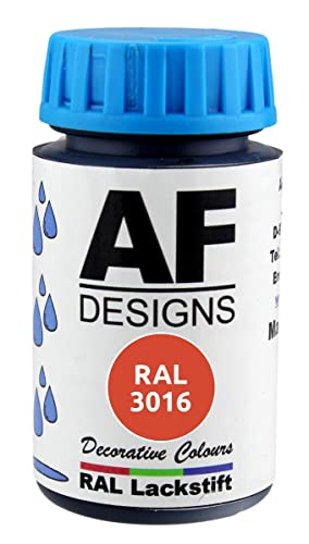 Alex Flittner Designs Peinture de retouche RAL 3016 Rouge corail satiné 50 ml en bois métal pour meubles de salle de bain