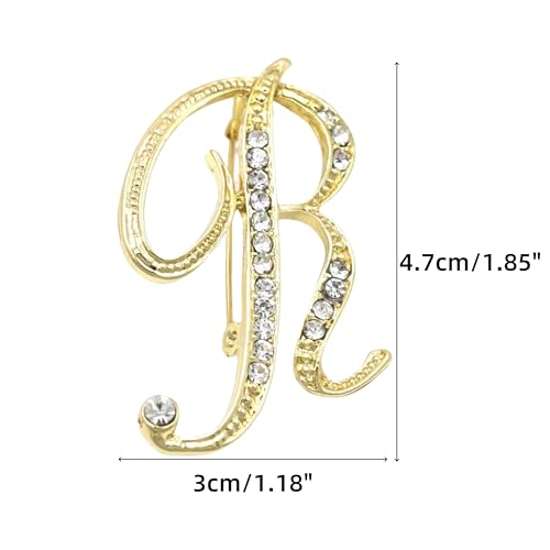 Image of Rhinestone Initial Brooch Pin for Women, Alphabet Gold Letter Brooch A-Z with Crystal, Metal Pin for Hat Bag Dress Suit Accessory for Men