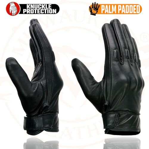 Image of Milwaukee Leather MG7521 Men's Black Leather Gel Padded Palm Motorcycle Hand Gloves W /Rubberized Protective Knuckle