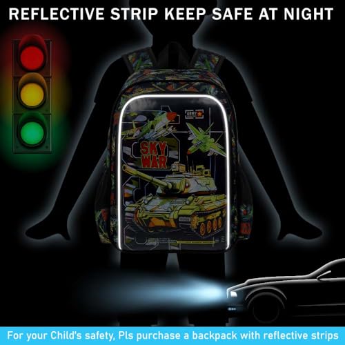 Image of HPJGD 3PCS Tank Backpack for Kids, Water Resistant Boys Bookbag Set with Lunch Box, Cool School Bag for Elementary Preschool Toddler - Green Tank
