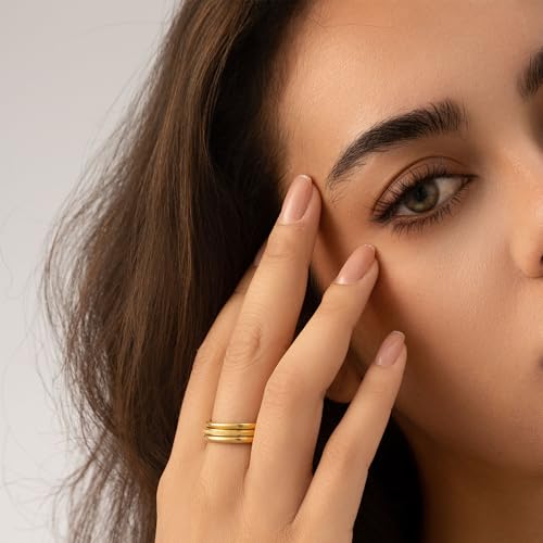 FPH 18K Gold Filled Stacking Rings for Women, Non-Tarnish Dainty 2mm Thin Ring Set, Wedding Engagement Stackable Jewelry Gift Size 6-104