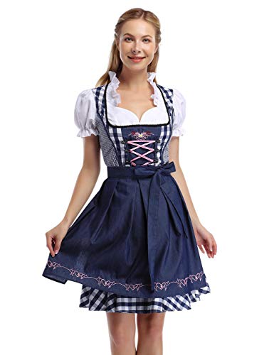 HA-EMORE Duitse Dirndl-jurk voor dames, kostuums 3-delige set voor Oktoberfest-carnaval - Afbeelding 3