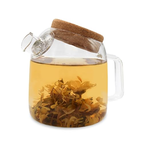 Horae - Théière en verre transparent 700 ml avec filtre en inox de - Verre borosilicate résistant à la forte chaleur - Bouchon en liège - Une théière...