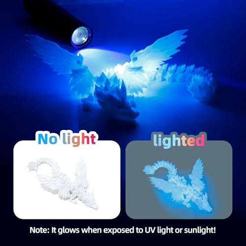 Image of 2 Pack 3D Printed Dragon with Wings - 9 inch Flying Dragon, Flexible Articulated Winged Animal, Office Desk Pet Toy, Home Decor, Easter Basket Stuffers (Candy Rainbow+ Glow Blue)
