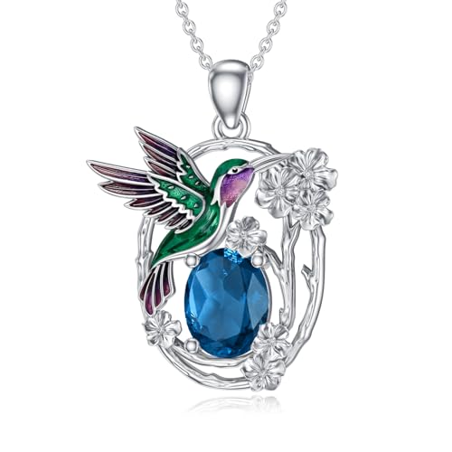 Collier colibri argent 925 avec pierre de naissance cadeau femme