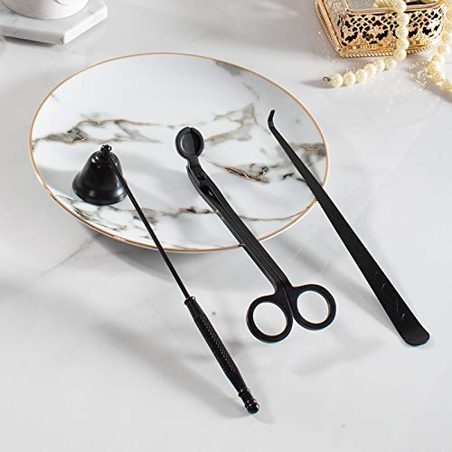 4-Piece Black Candle Wick Tool Set - Trimmer, Snuffer, Dipper & Tray, Stainless Steel, Gift Ready