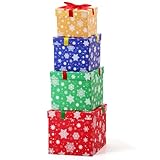 TaoBary 4 Pcs Snowflake Nesting Gift Boxes Hard Winter Christmas Stackable Decorative Boxes with Lids for New Year, Holiday, Birthday Party Gift Decor Supplies
