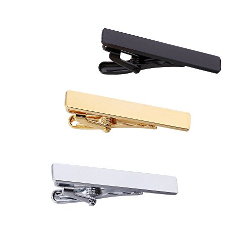 AnotherKiss Men's Skinny Tie Clip Set with Gold Silver Black 3 Tone, 1.5 Inches3
