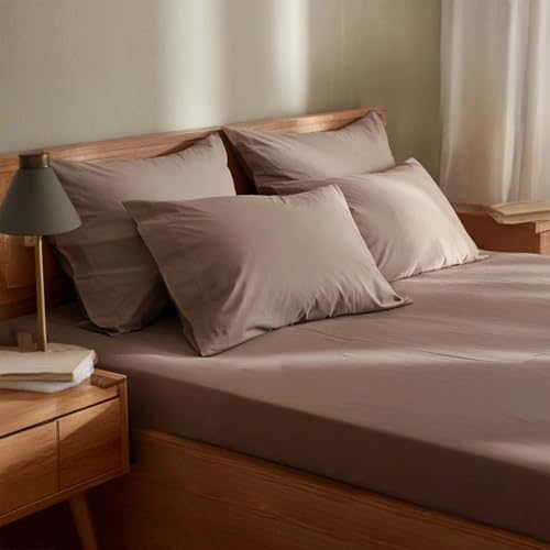 Image of Riverbed Brown Percale Cotton Cooling Bedsheet Set - 100% Cotton, Soft & Breathable, Bedsheet 106x106 in + Pillow Covers 18x27 in, Premium Bed Linen for All Seasons