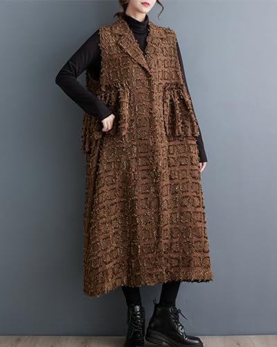 ellazhu Women's Funky Lapel Collar Cardigan Vest Solid Sleeveless Open Front Outerwear GZ283