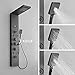 BWE Shower Panel Rainfall Waterfall with Handheld Shower Matte Black 6 IN 1 Stainless Steel Shower Tower Panel System Massage Body Jets with Tub Spout Water Temperature Display Wall Mount