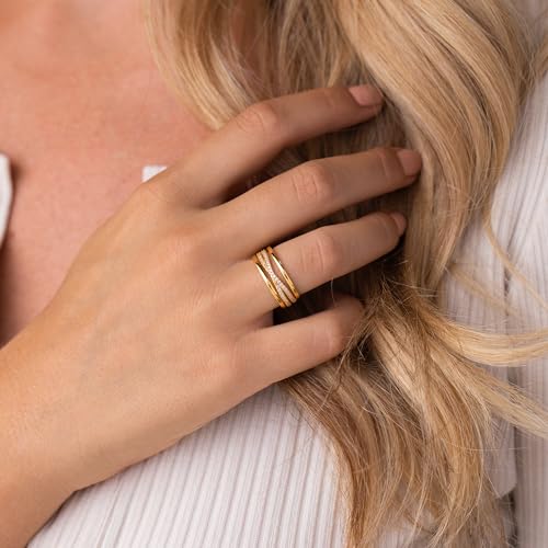 2PCS Gold Rings for Women 14k Gold Plated Stackable Thin Rings for Women Rings Non Tarnish Rings Aesthetic Jewelry Size for 6-103