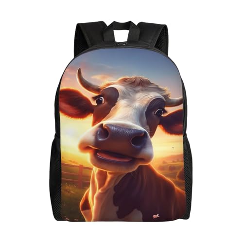 Comfort Fit Unisex Farm Animal Sunset Cow Backpack Durable for Daily Commute & Travel Adventures 16 Inch